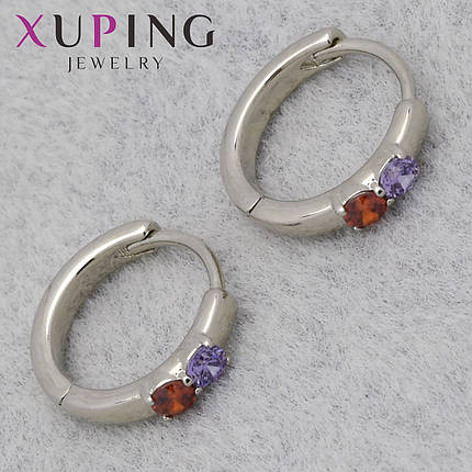 Серьги женские позолота фирма Xuping Jewelry родий кольцо конго с разноцветными камнями диаметр кольца 10 мм, фото 1