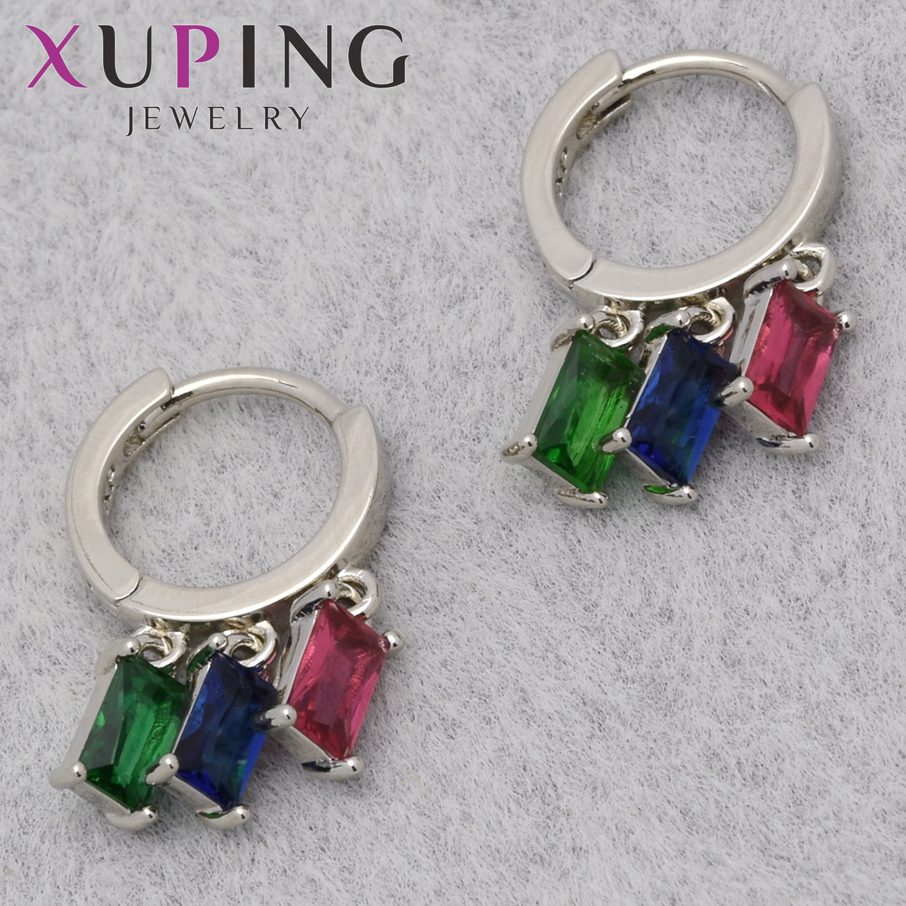 Серьги женские позолота фирма Xuping Jewelry родий кольцо конго с разноцветными камнями диаметр кольца 10 мм
