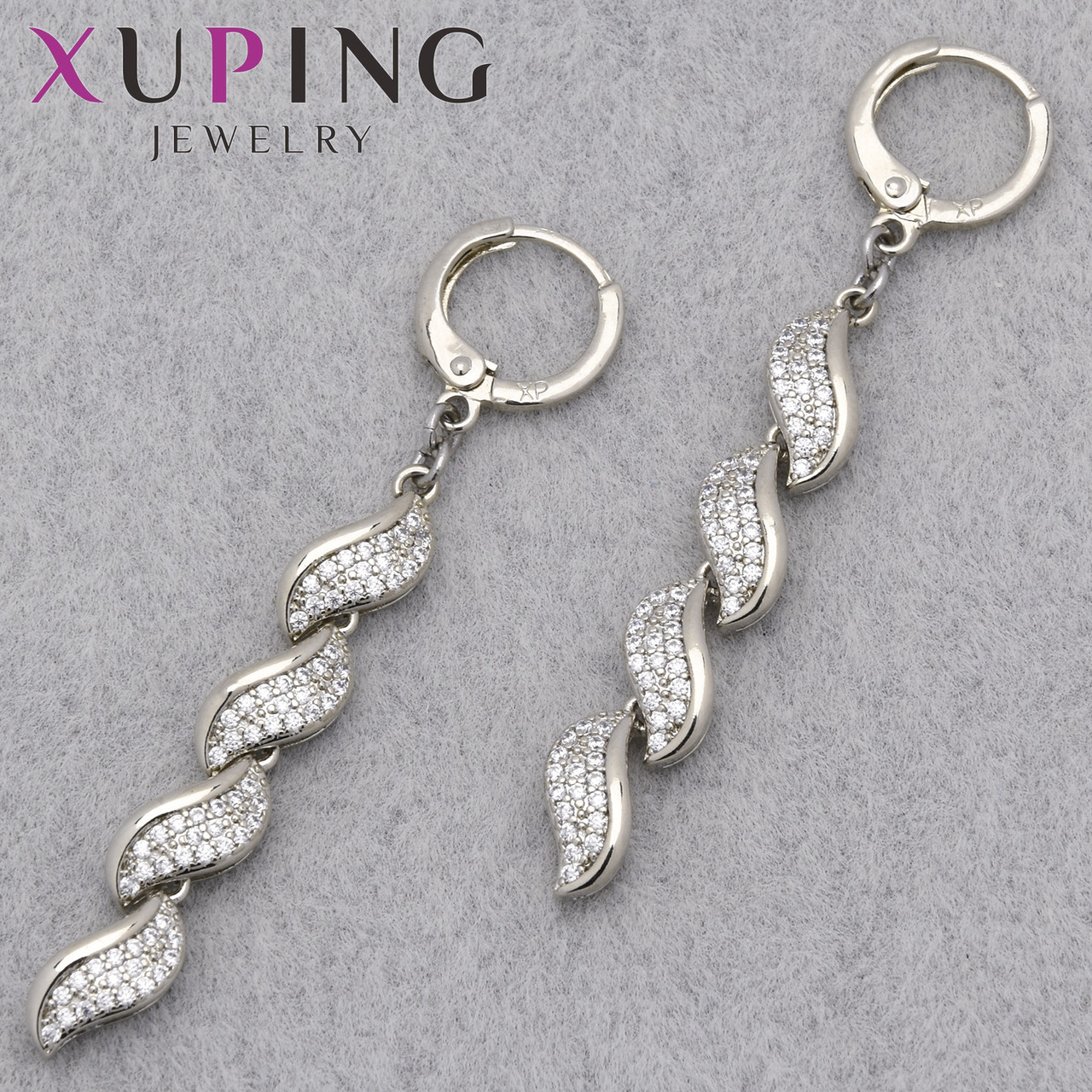 Серьги женские позолота фирма Xuping Jewelry родий кольцо конго с белыми кристаллами размер 50х6 мм
