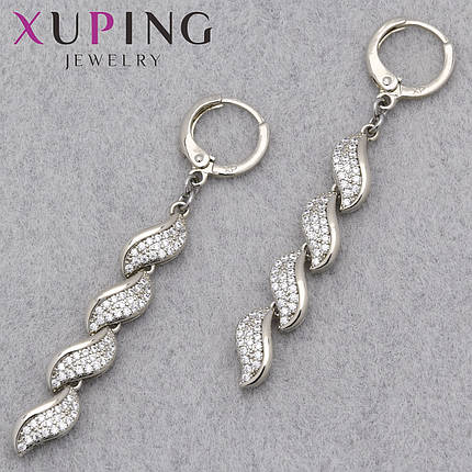Серьги женские позолота фирма Xuping Jewelry родий кольцо конго с белыми кристаллами размер 50х6 мм, фото 1