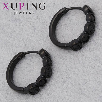 Серьги женские фирма Xuping Jewelry родий черного цвета кольцо конго с чёрными стразами диаметр кольца 18 мм, фото 1