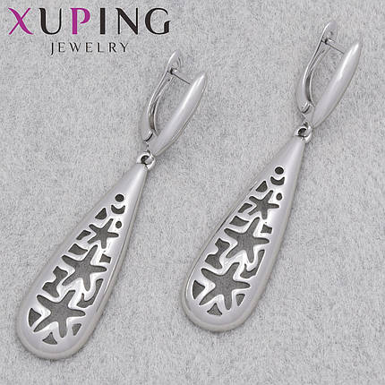 Серьги женские позолота фирма Xuping Jewelry родий английская застёжка с узорами звёздочки размер 50х10 мм, фото 1