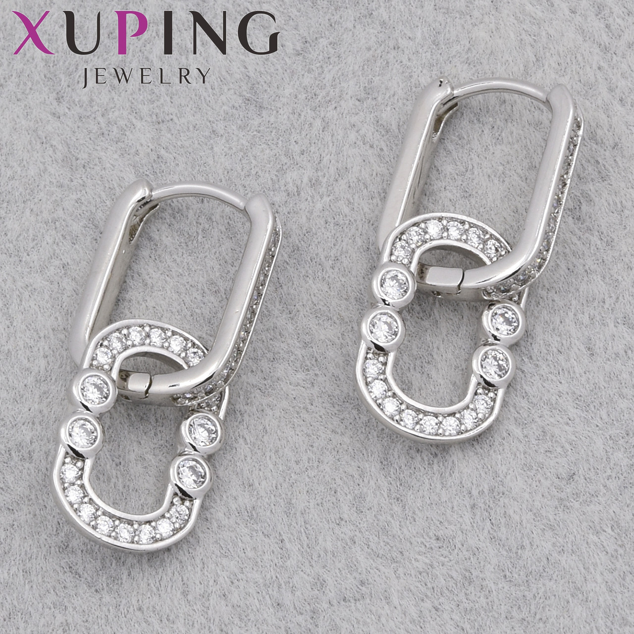 Серьги женские фирма Xuping Jewelry родий кольцо конго с хрустальными камушками размер 25х10 мм