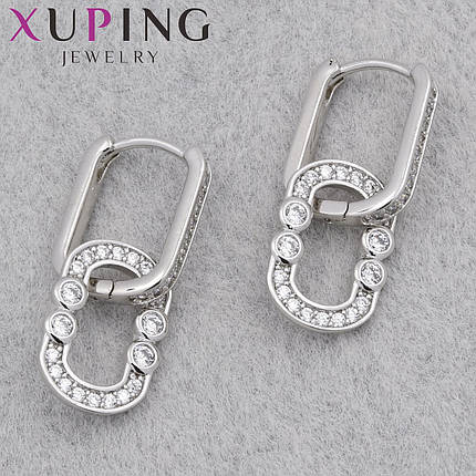 Серьги женские фирма Xuping Jewelry родий кольцо конго с хрустальными камушками размер 25х10 мм, фото 1
