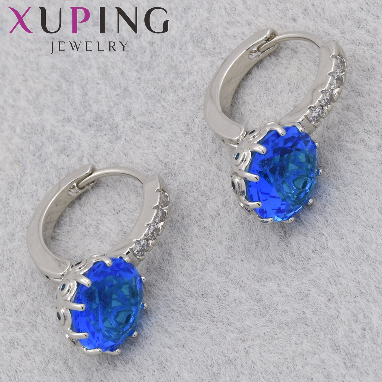 Серьги женские фирма Xuping Jewelry родий кольцо конго с белыми стразами и кристаллами диаметр кольца 13 мм