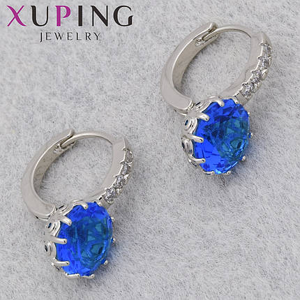 Серьги женские фирма Xuping Jewelry родий кольцо конго с белыми стразами и кристаллами диаметр кольца 13 мм, фото 1