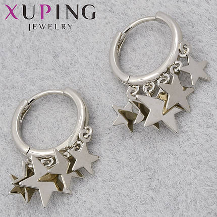 Серьги женские фирма Xuping Jewelry родий кольцо конго с серебристыми звёздочками диаметр кольца 13 мм, фото 1