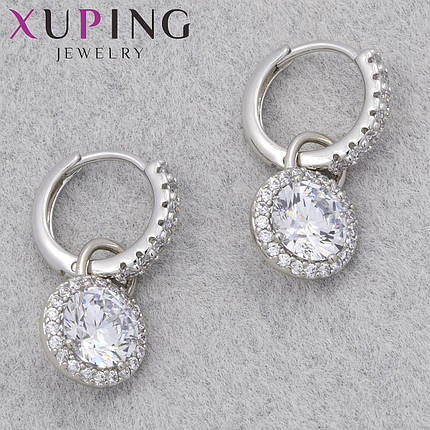Серьги женские фирма Xuping Jewelry родий кольцо конго с переливающимися кристаллами диаметр кольца 13 мм, фото 1