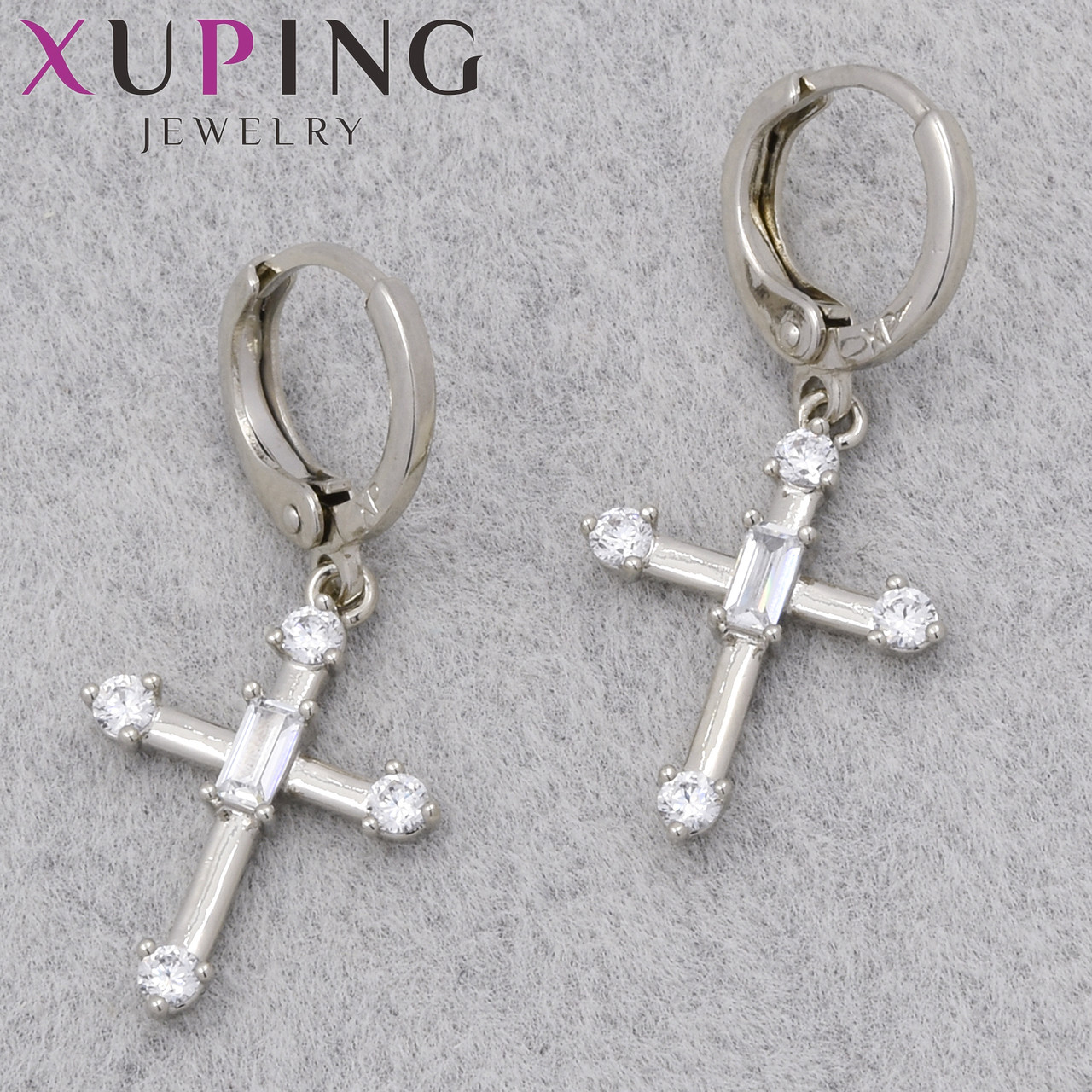 Серьги женские фирма Xuping Jewelry родий кольцо конго крестики с хрустальными стразами диаметр кольца 10 мм