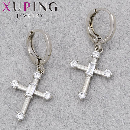 Серьги женские фирма Xuping Jewelry родий кольцо конго крестики с хрустальными стразами диаметр кольца 10 мм, фото 1