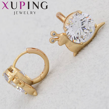 Серёжки Xuping Jewelry медицинское золото 18К кольцо конго улитка с белыми кристаллами диаметр кольца 15 мм, фото 1
