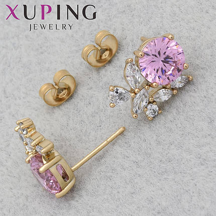 Серёжки Xuping Jewelry медицинское золото 18К гвоздики пуссеты с переливающимися камнями размер 14х11 мм, фото 1