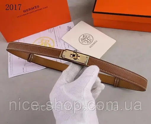 Ремінь шкіряний коричневий  H.E.R.M.E.S, пряжка золото, фото 4