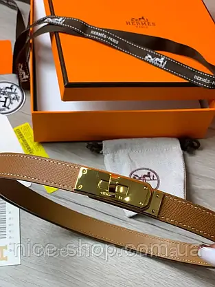 Ремінь шкіряний коричневий  H.E.R.M.E.S, пряжка золото, фото 5