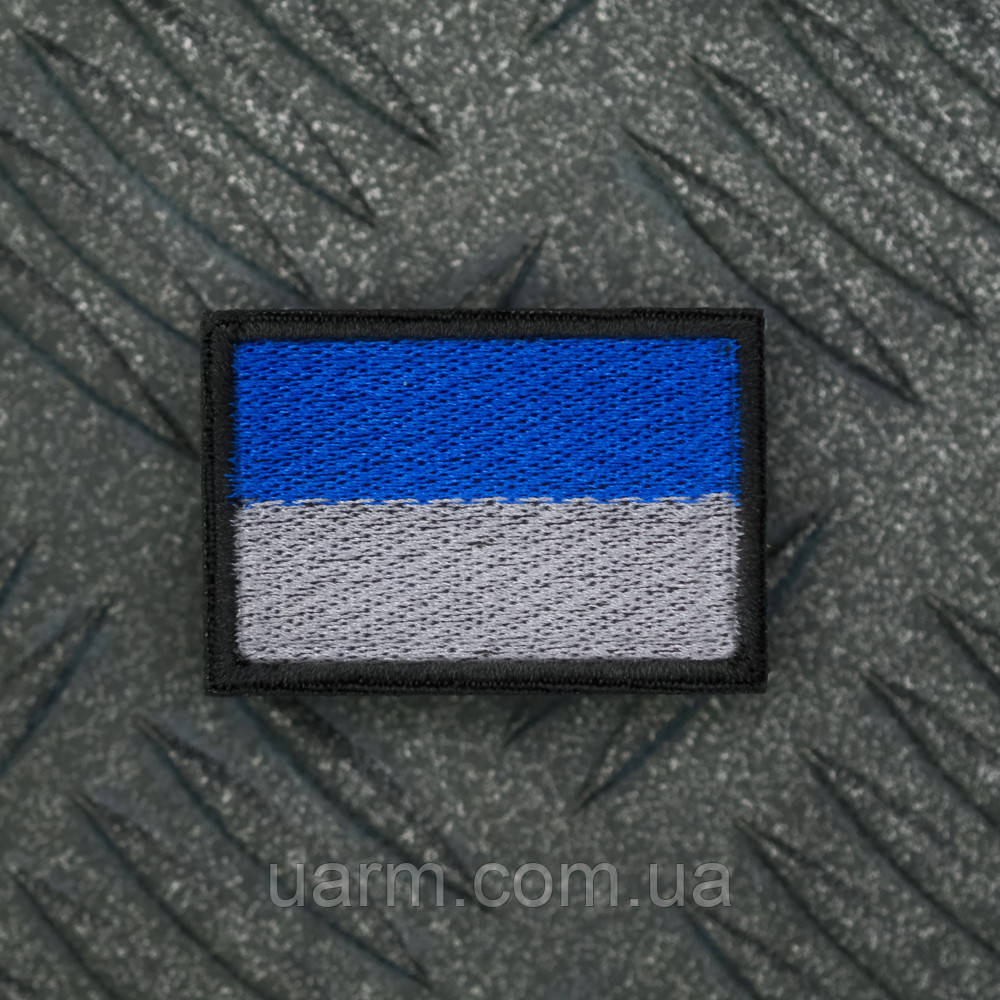 Шеврон прапор України сіро-синій окантовка чорна маленький 4,5 х 3 см