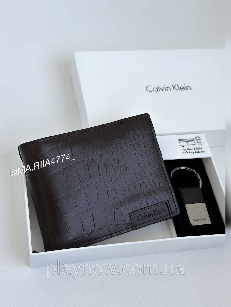 Чоловічий набір із гаманцем calvin klein оригінал коричневий чоловічий гаманець кельвін кляйн, фото 1