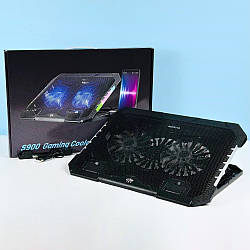 Підставка для ноутбука з охолодженням, місцем під телефон та RGB підсвіткою S900 |2USB, до 17", RGB| Чорний 51258