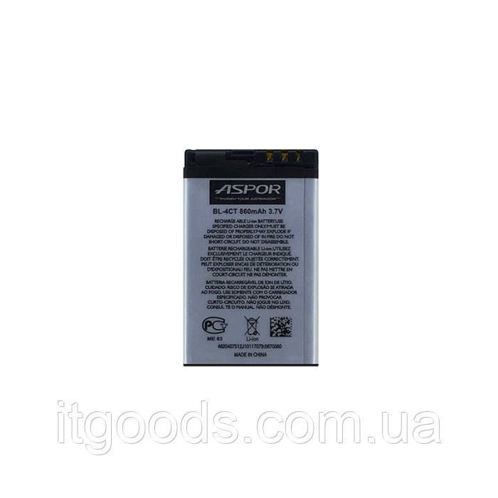 Акумулятор (АКБ / батарея) Aspor BL-4CT 860mAh 3.7V для Nokia 2720f 5310 5630 6600f 6700 7210 7230 7310 X3