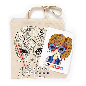 Сумка-шопер бавовняна, розмальовка, 38*42 см ручка 60 см Rosa Talent 220 г/кв. м Cute Girl N0003625