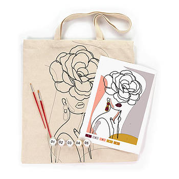 Сумка-шопер бавовняна, розмальовка, 38*42 см ручка 60 см Rosa Talent 220 г/м2 Floral Girl N0003632