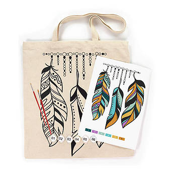 Сумка-шопер бавовняна, розмальовка, 38*42 см ручка 60 см Rosa Talent 220 г/м2 Золоте пір'я N0003624