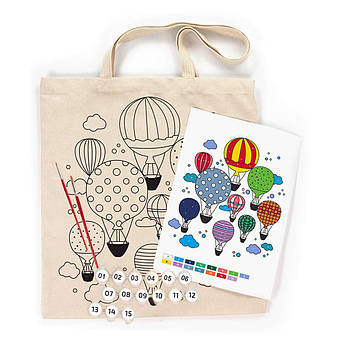 Сумка-шопер бавовняна, розмальовка, 38*42 см ручка 60 см Rosa Talent 220 г/кв. Повітряні кулі N0003627