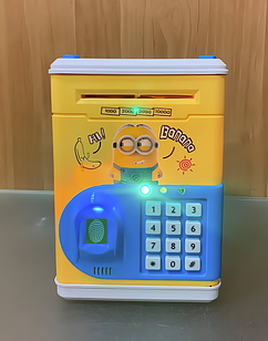 Скарбничка-сейф для дітей, електронна іграшка Міньйон з відбитком пальця і кодовим замком у вигляді банкомату