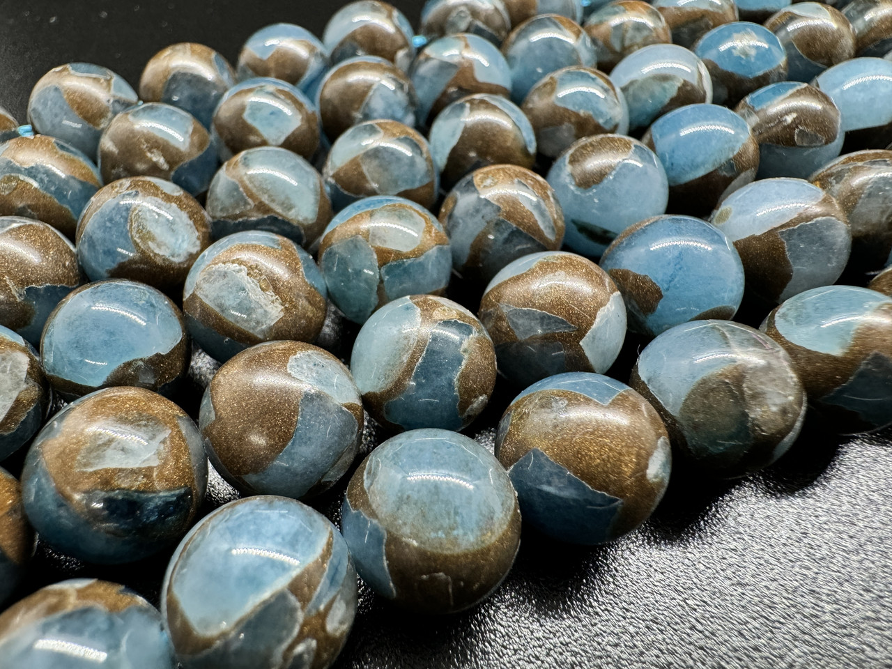 Халцедон 10 мм блакитний із золотом, круглий 1 шт., фото 1