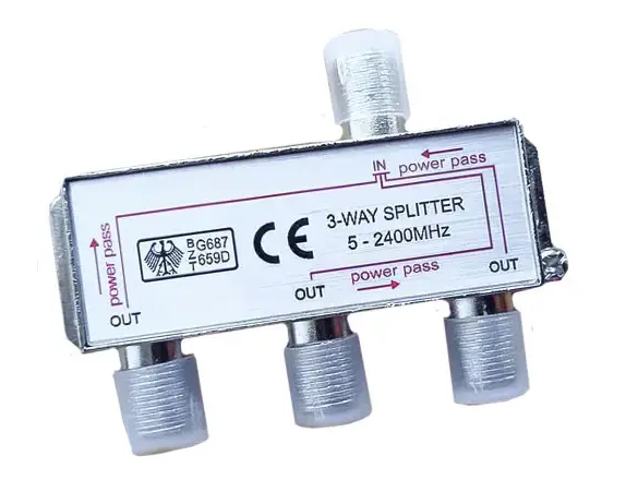 Спліттер (Splitter) ТВ, 3-way 5-2400MHZ, з проходом живлення, корпус металевий, VK11030C, фото 1