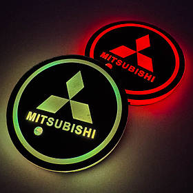 Светодиодная интелектуальная автомобильная подсветка подстаканника с логотипом Mitsubishi RGB