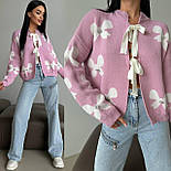 Жіночий в’язаний кардиган Бантик з бантом на зав'язках, фото 8