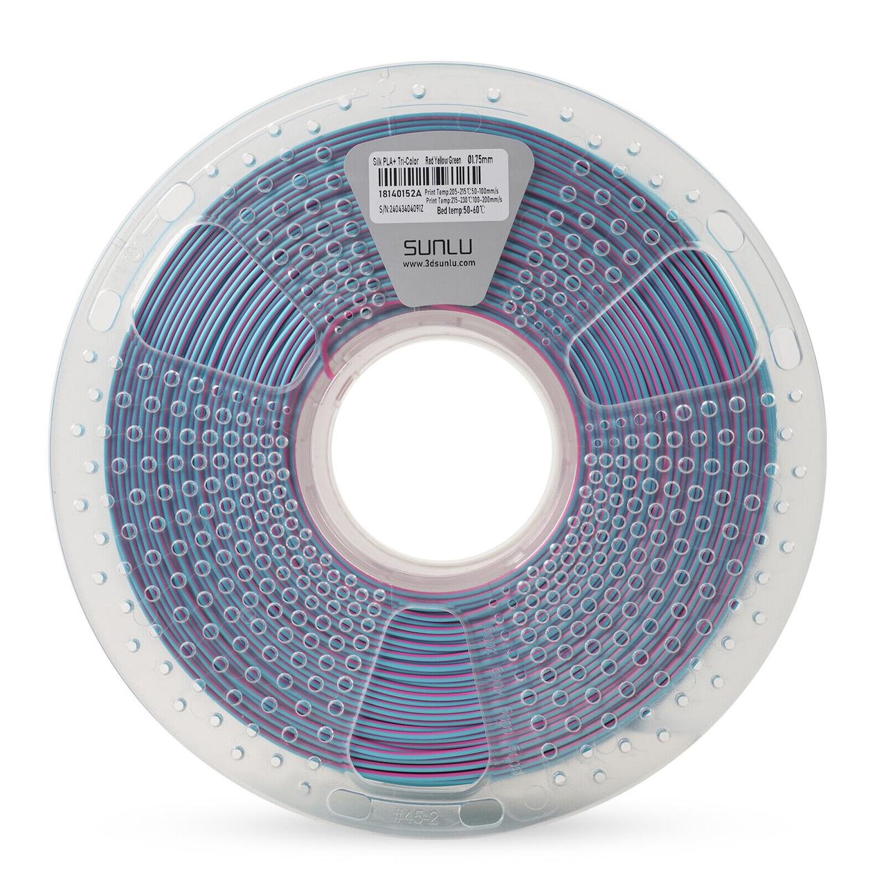Пластик філамент SUNLU Silk PLA+ Tri-Color Red Yellow Green, Reusable Spool, 1kg