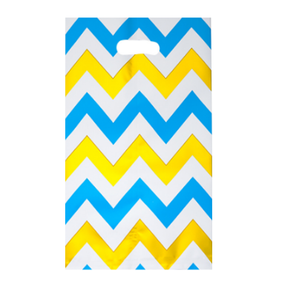 Подарунковий пакет фольгований "Зигзаги" блакитний 25х17см (10шт).
