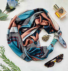 Дизайнерська хустка "Геоментрія кохання" від бренда My Scarf, прикрашена натуральним каменем бірюза