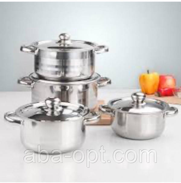 Набор каструль з неіржавіючої сталі Граф V 2,5/3/4,5/6 л (шт), фото 1