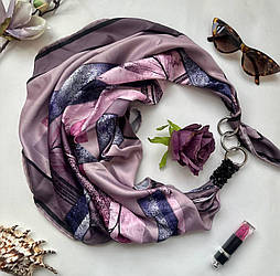Дизайнерська хустка "Лавандова блюз" від бренда My Scarf, прикрашена натуральним каменем агат