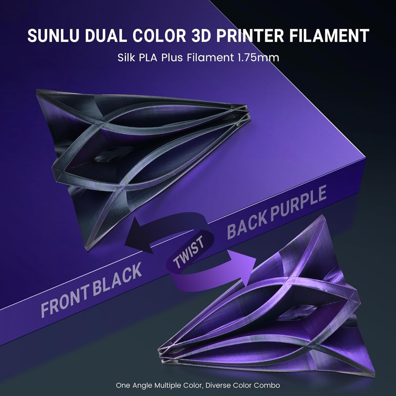 Пластик філамент SUNLU Silk PLA+ Dual Color Black Purple, Reusable Spool, 1kg