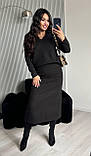 Чорний жіночий утеплений костюм зі щільної трикотажної ангори: спідниця та кофта, фото 6