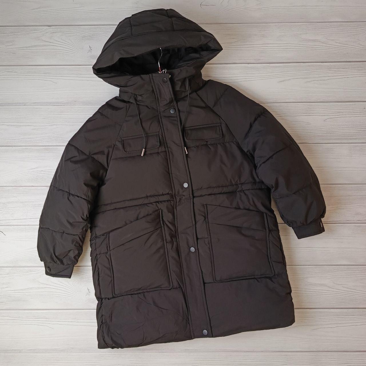 Чорна зимова куртка пуховик на дівчинку в стилі оверсайз, фото 1