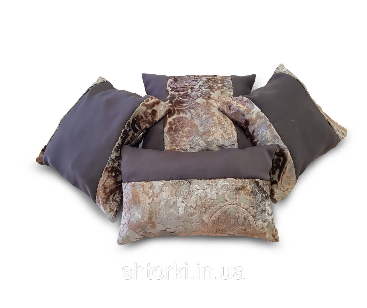 Комплект декоративних подушок Firanka Damask 37х37см 1шт, 35х35см 2шт 25х38см 1шт шоколадний (п_0222)