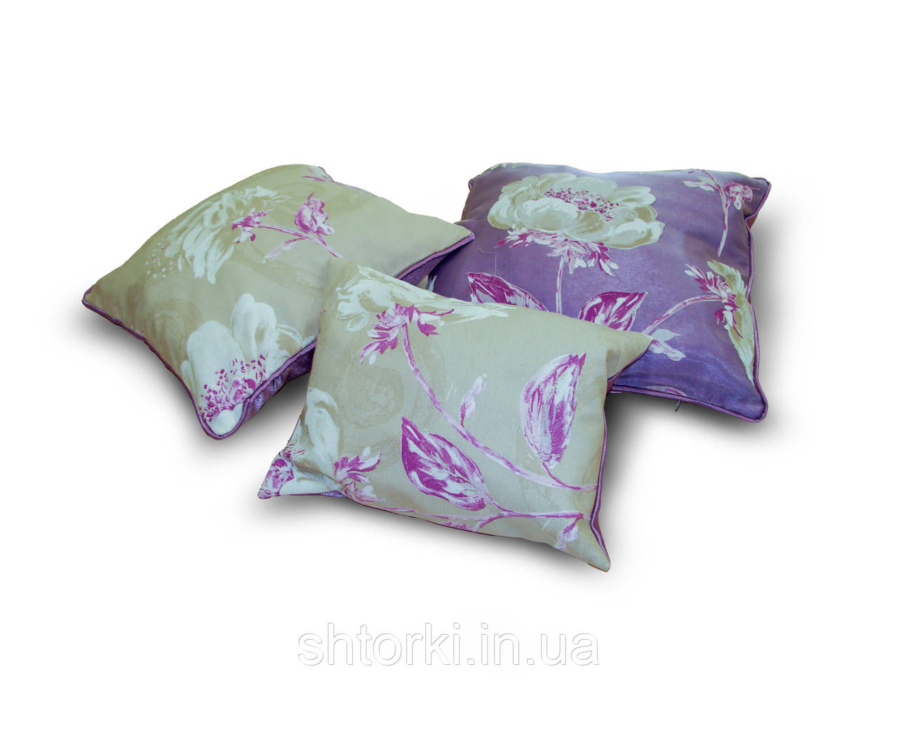 Комплект декоративних подушок Firanka Flowers 35х35см 1шт 40х40см 1шт 24х33см 1шт бузкові та бежеві (п_0223)