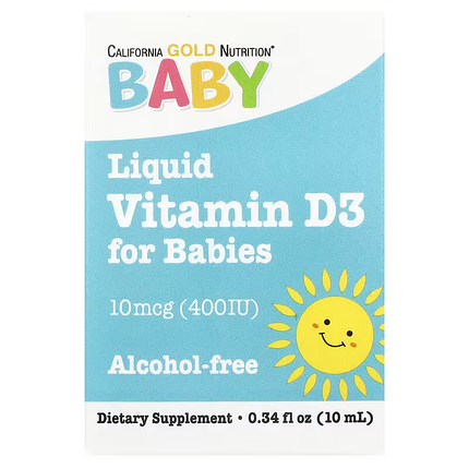 Вітамін Д3 для дітей California Gold Nutrition Baby Vitamin D3 Drops 400 IU 10 ml, фото 1