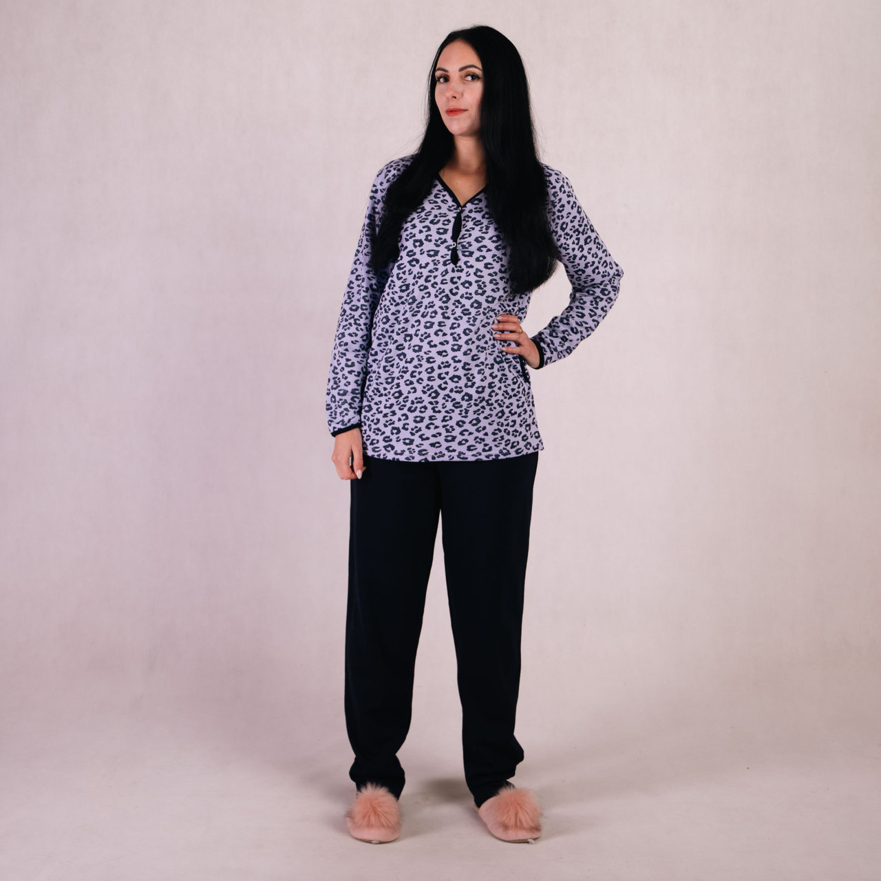 Піжама жіноча тепла з начосом тепла батальна леопардова 48-62 р.