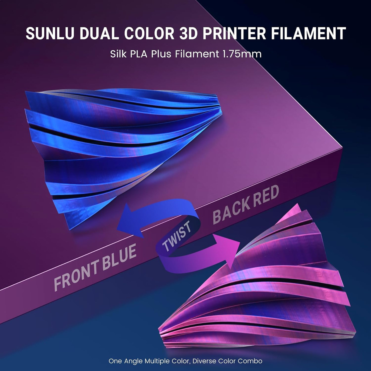 Пластик філамент SUNLU Silk PLA+ Dual Color Red Blue, Reusable Spool, 1kg
