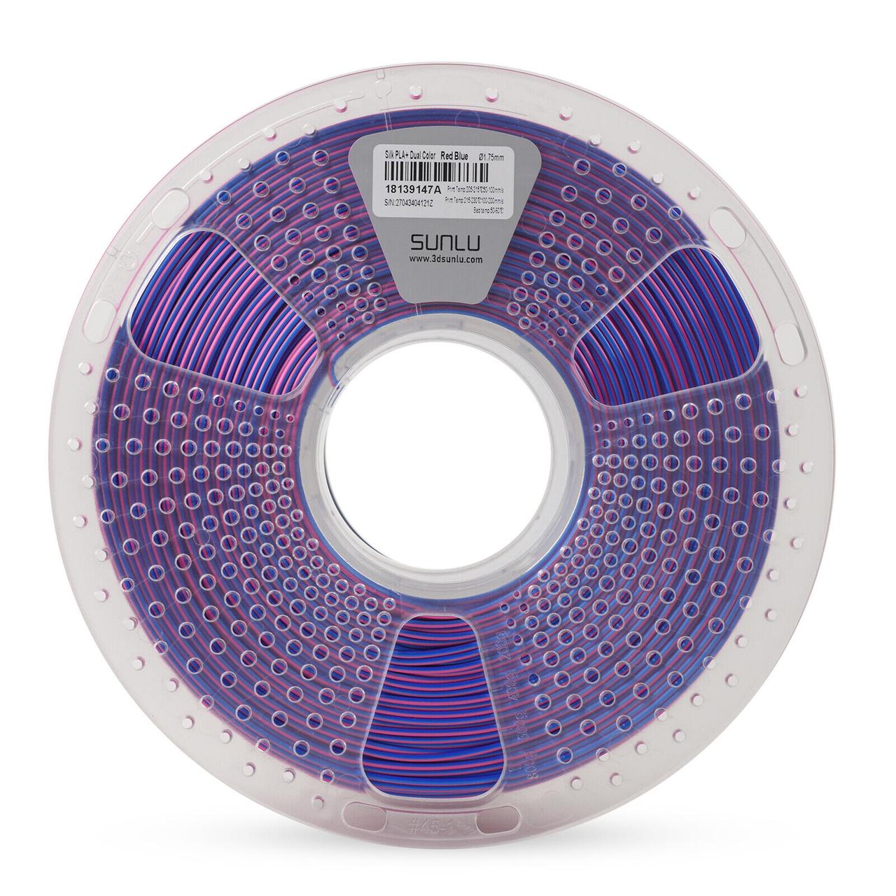 Пластик філамент SUNLU Silk PLA+ Dual Color Red Blue, Reusable Spool, 1kg