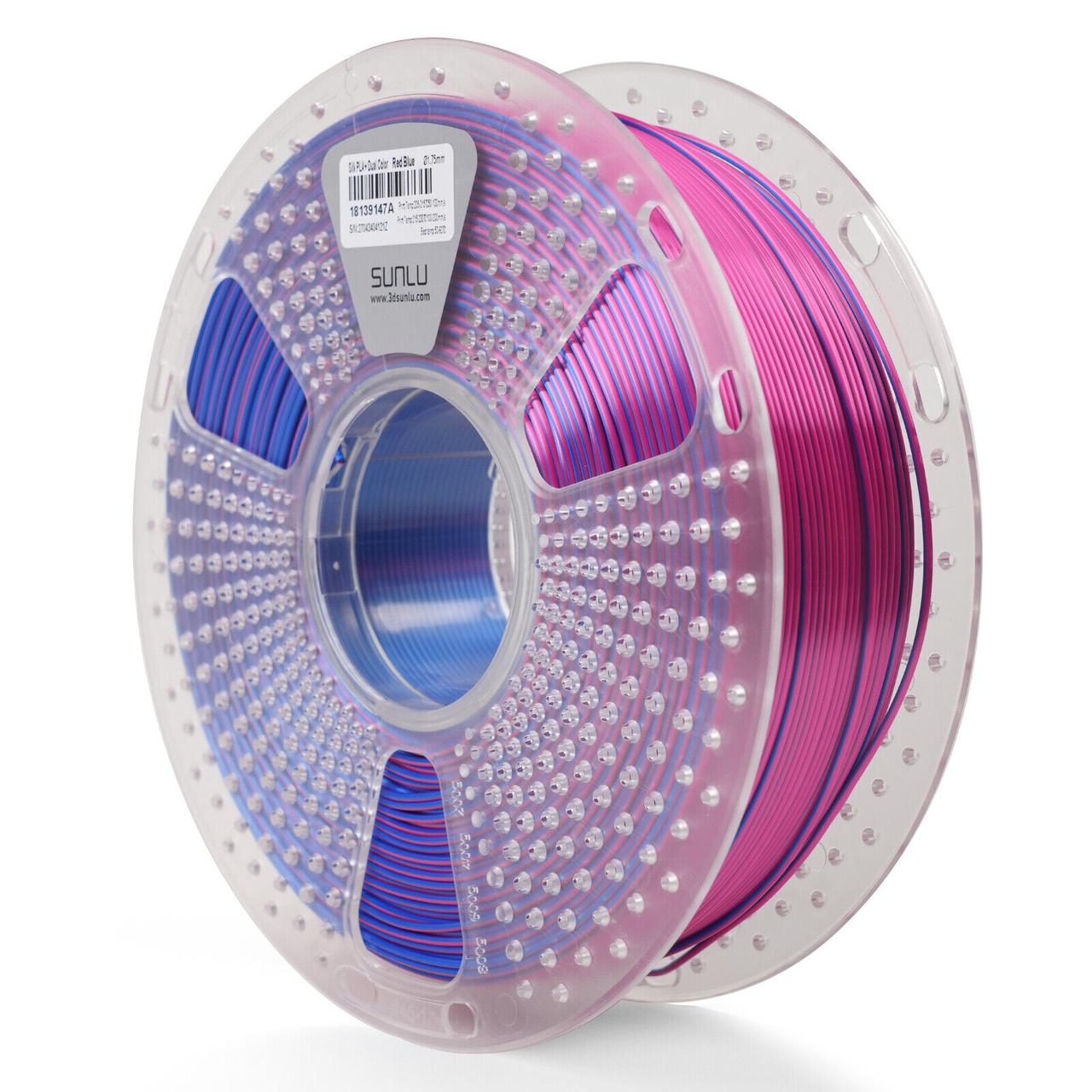 Пластик філамент SUNLU Silk PLA+ Dual Color Red Blue, Reusable Spool, 1kg