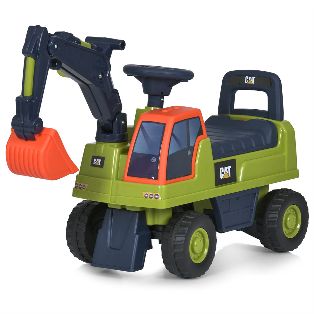 Каталка толокар трактор екскаватор з ковшем CAT M 6022-5 зелений звукові ефекти музика, фото 1