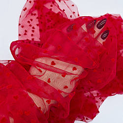 Сітка стрейч з флоком (серця) / колір ЧЕРВОНИЙ / ціна вказана за 0,5 метра сітки