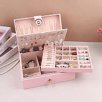 Органайзер для зберігання сережок, підвісок, браслетів, кілець великий 23 см х 17 см х 8,5 см Рожевий