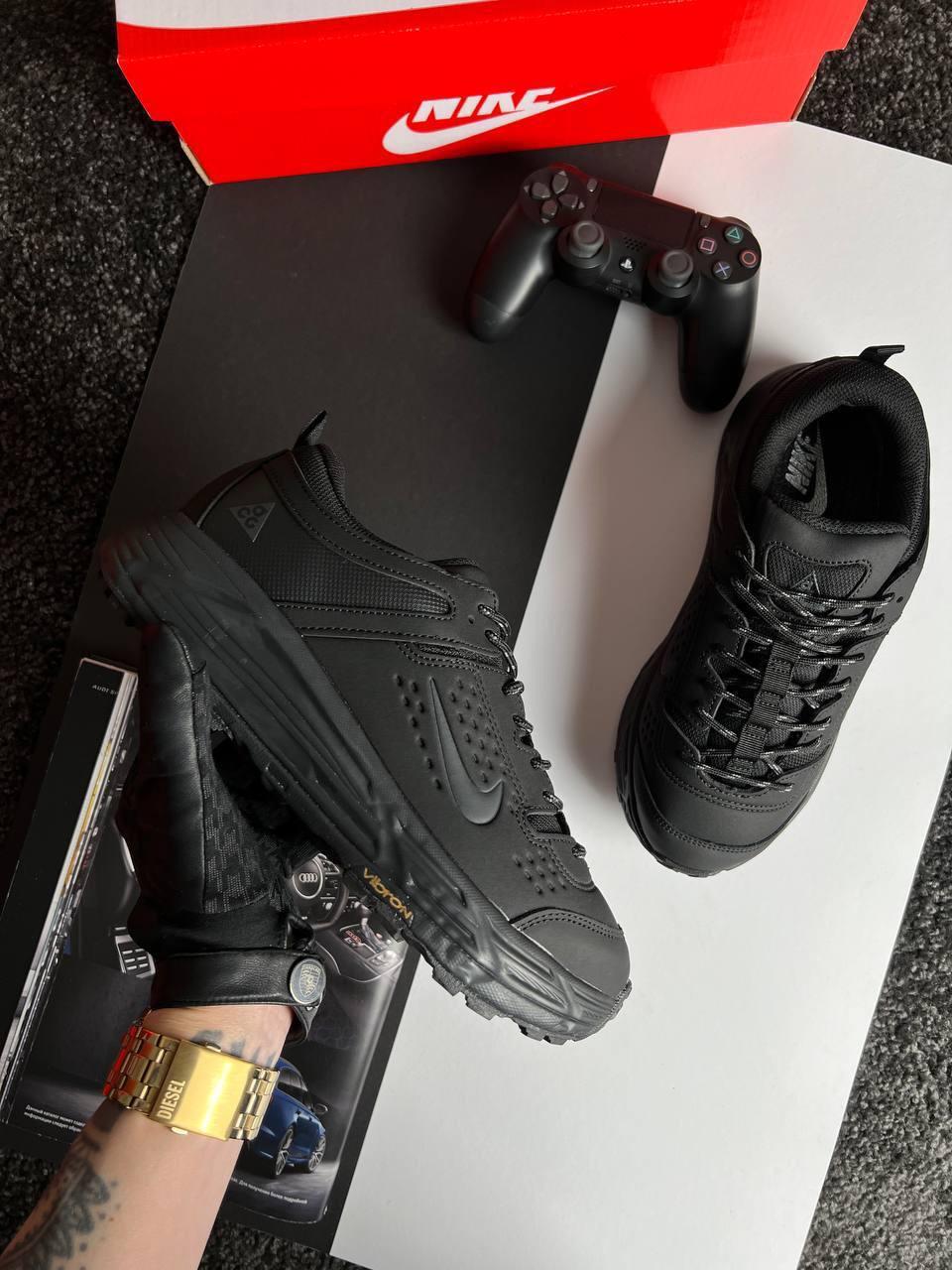 Чоловічі кросівки Nike ACG Running Black, кеди Найк чорні шкіра текстиль водовідштовхувальний термо. Чоловіче взуття